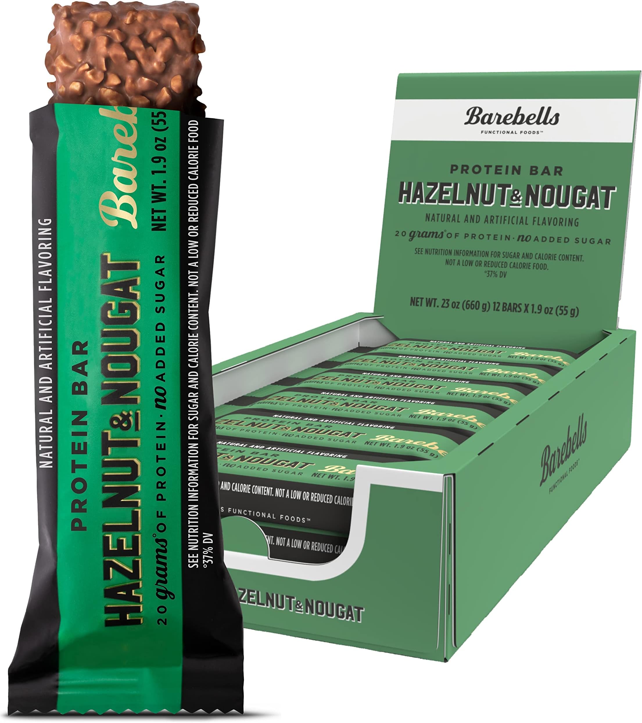 Protein Bars Hazelnut & Nougat - 12 Count, 1.9oz Bars - Protein Snacks with 20g of High Protein - Chocolate Protein Bar with 1g of Total Sugars - On The Go Protein Snack & Breakfast Bars