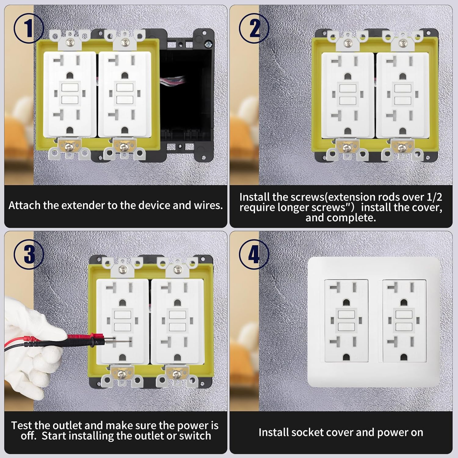 3/4” Double Gang Receptacle Outlet Box Extender,Yellow Electrical Outlet Extender for Electrical Box and Electrical Outlet Switches,A Great Helper for Outlet Box Adjustments,6Pack - Image 4
