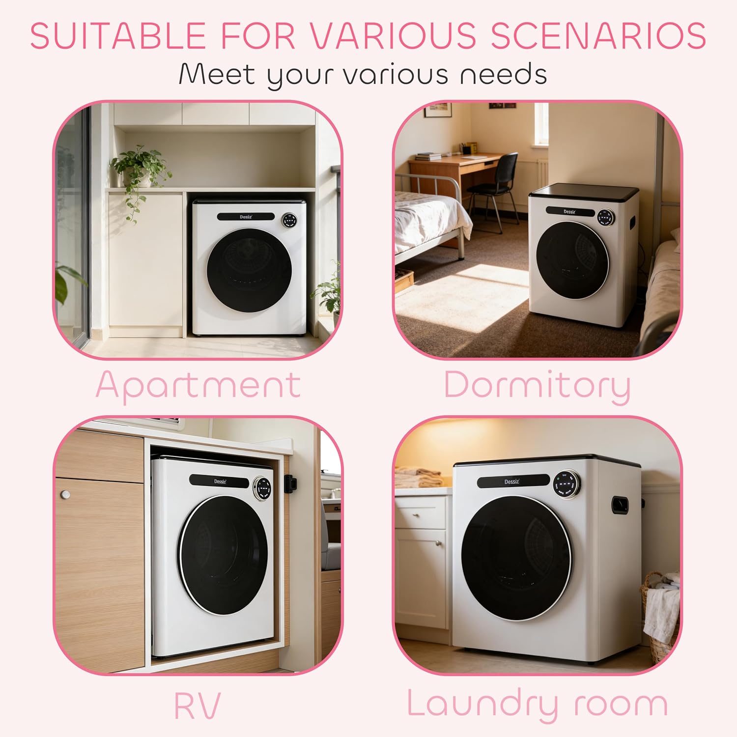 110V 11LBS Portable Clothes Dryer 950W Compact Laundry Dryers 1.6 cu.ft Front Load Stainless Steel Electric Dryers Machine for Apartment,RVs,Dorms,White Auto Stop