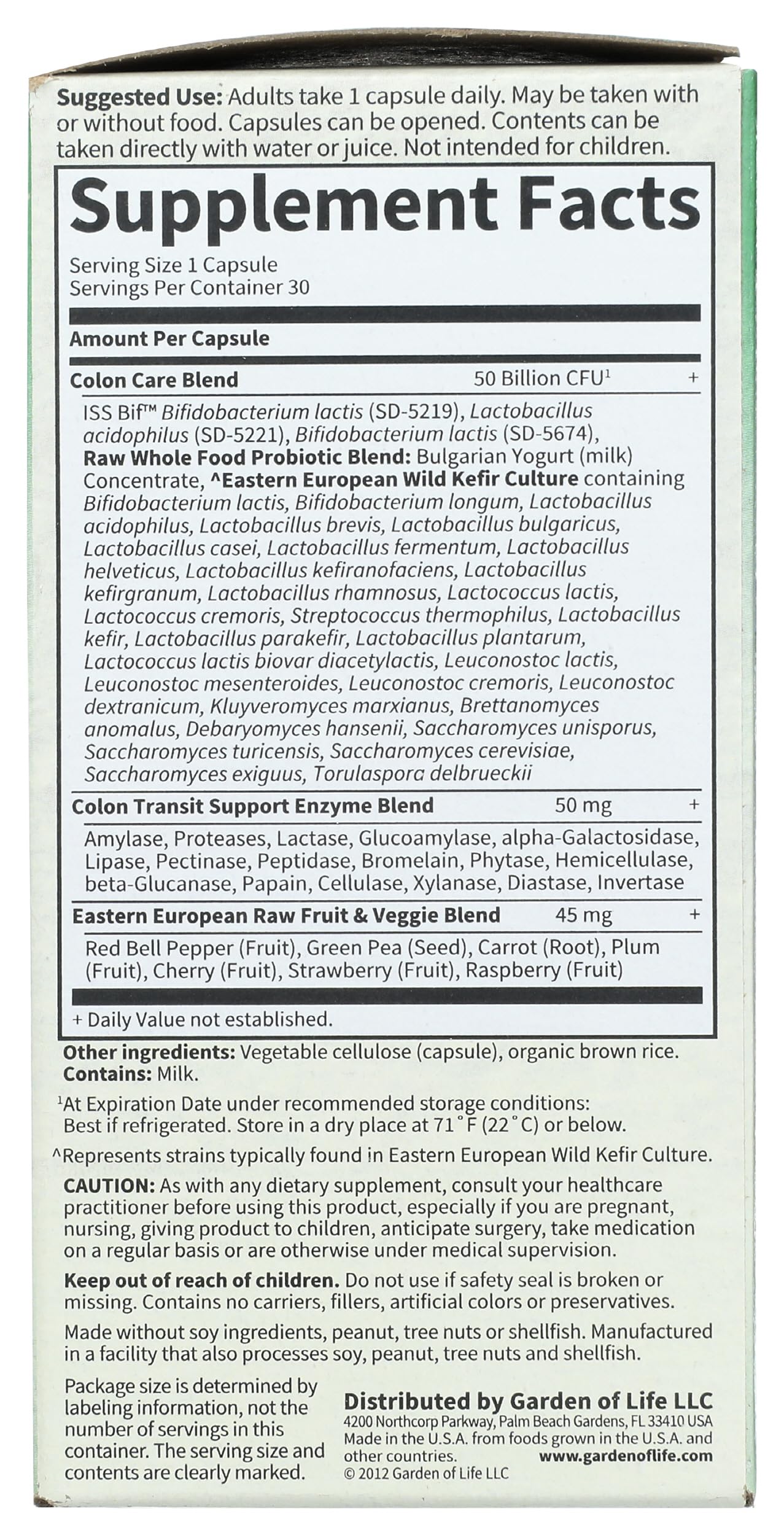 Garden of Life Probiotiques Raw Colon Care 30 Gélules Végétariennes