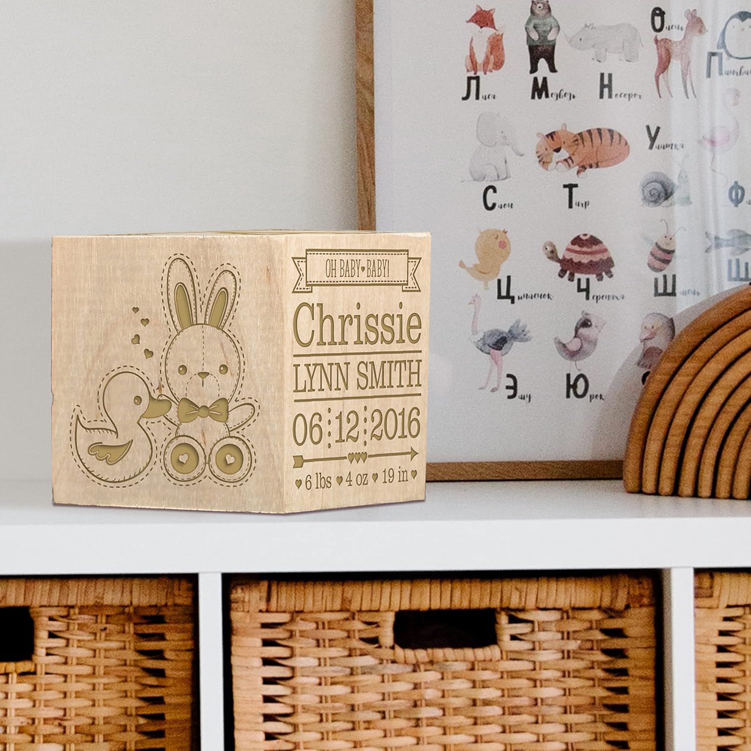 LifeSong Milestones Personalized New Baby Birth Announcement Custom Engraved Wooden Baby Block for Newborn Boys and Girls.
