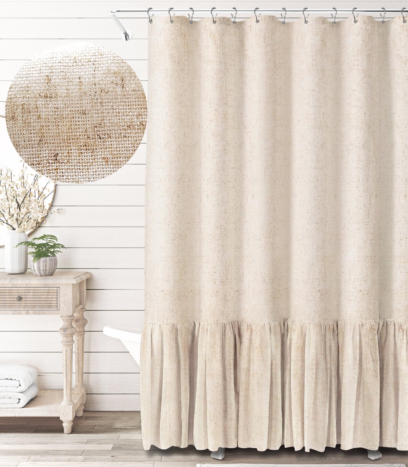 Awellife Stall Shower Curtain 36x72 Farmhouse Beige Shower Curtain with A Ruffle Hem Linen Blend Shower Curtain for Bathroom Natural