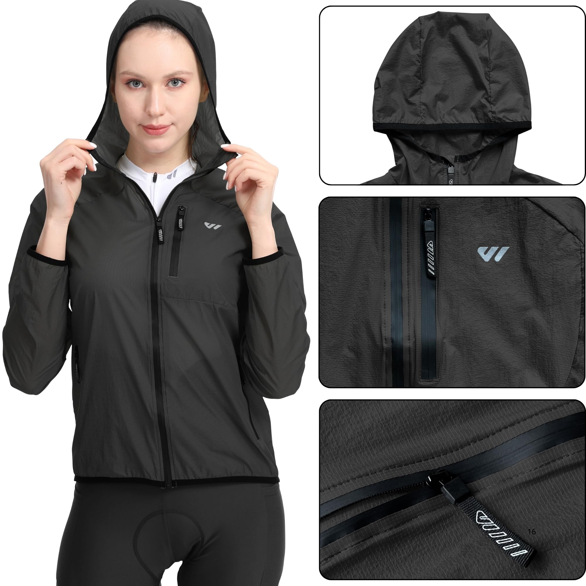 Wulibike Fahrradjacke Damen Faltbare Regenjacke Leicht und Atmungsaktiv Laufjacke Reflektierende Windbreaker für Radfahren,Trekking und Outdoor