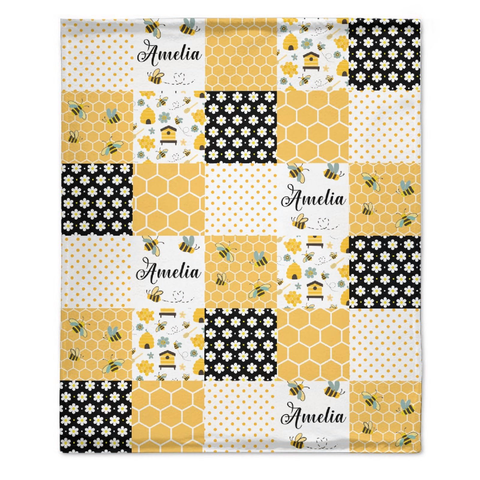 Pindola Personalized Bee Name Custom Blanket for Boys Girls Women Men - Personalized Bee Blanket Design Gifts for Boys Girls 50