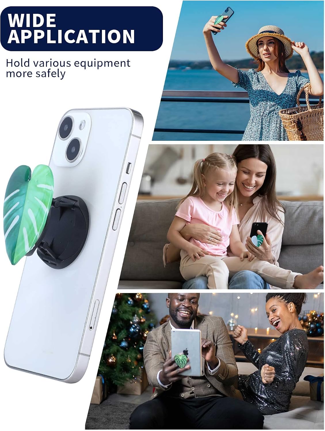 8 Pcs Tropical Leaves Phone Holder Green Plant Cell Phone Grip Holder Monstera Philodendron Anthurium Mobile Cute Holder for Smartphone and Tablets