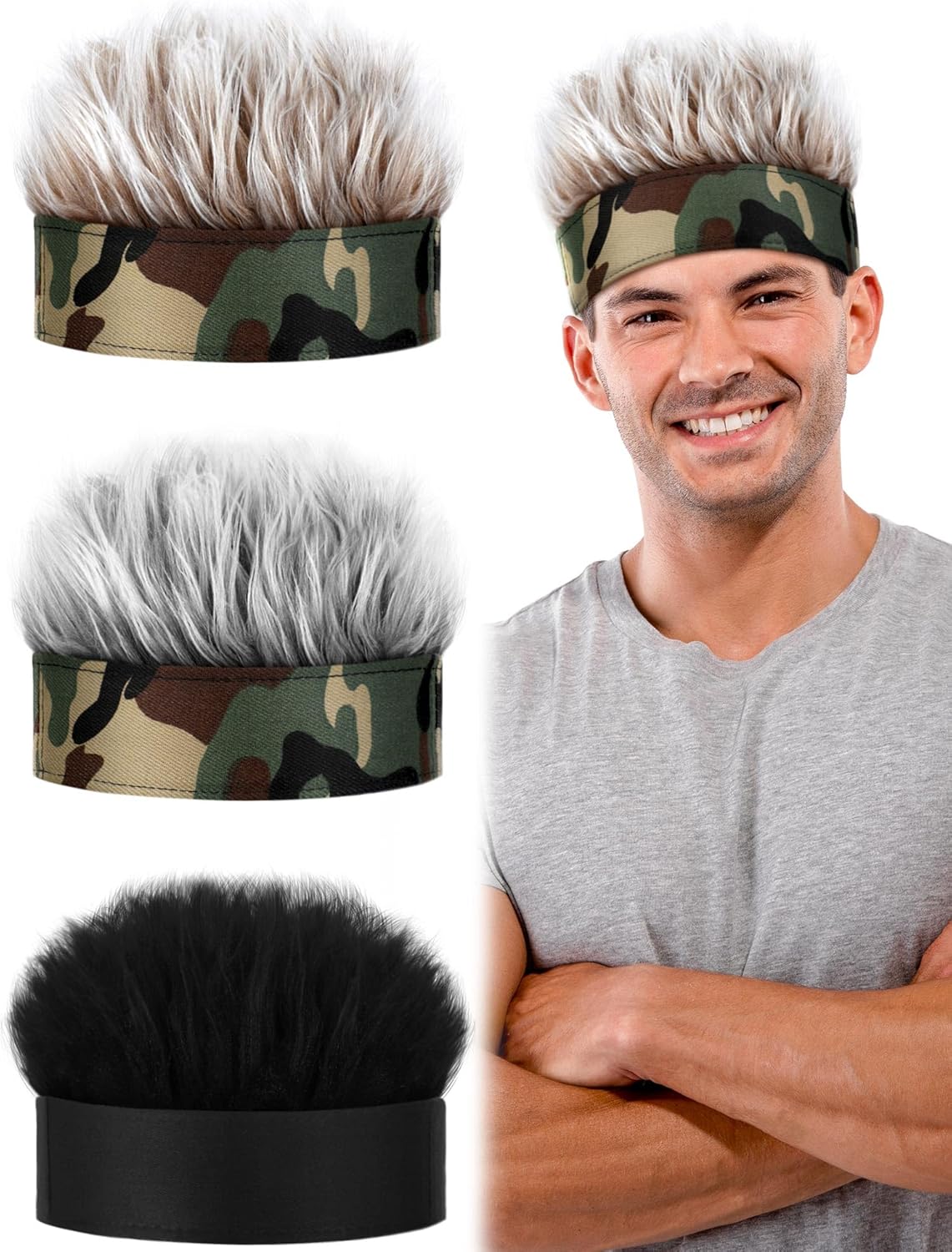3 Pcs Men's Novelty Hair Hats Spiked Funny Golf Visors Adjustable Wig Visor Hat Wig Peaked for Men Women Gifts