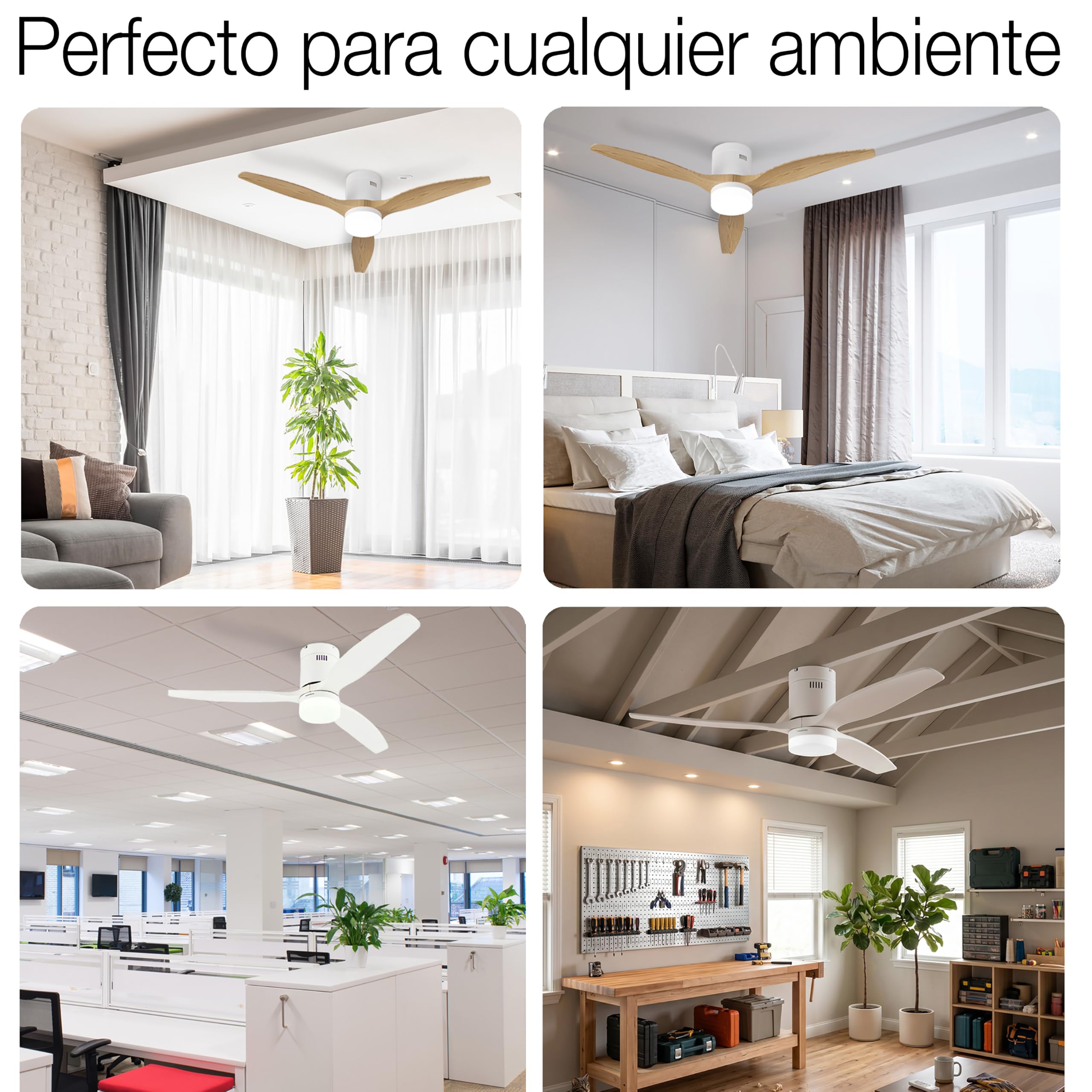 BRISANOVA OPEN Ventilador de Techo con Aspas y Luz LED. Mando a Distancia, 6 velocidades, 3 modos de iluminación. Silencioso, bajo consumo, instalación sencilla. Para Dormitorio y Salón.