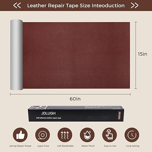 Miniatura 10 de Cinta de parche de reparación de cuero para sofá de 15 x 60 pulgadas, sofá de cuero autoadhesivo, asiento de automóvil, muebles de cuero, kit de