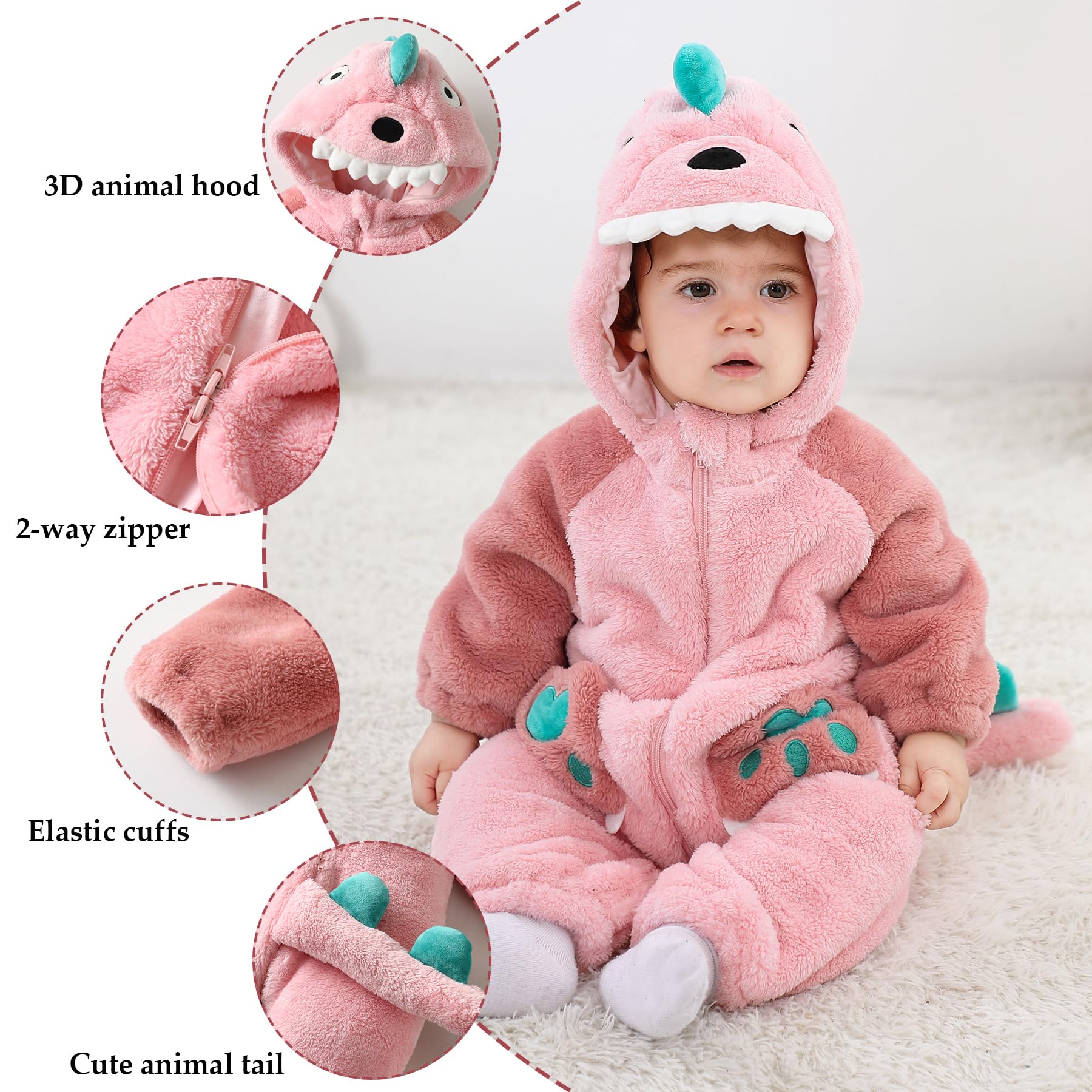 TONWHAR Kids' And Toddlers' Infant Tiger Dinosaur Animal Fancy Dress Costume Outfit Hooded Romper Jumpsuit(4-5T/Height:41