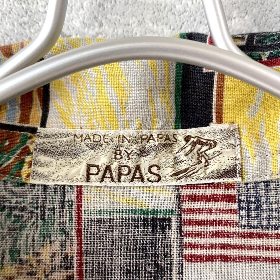 Amazon.co.jp: PAPAS パパス サーフィン柄 アロハシャツ リネン
