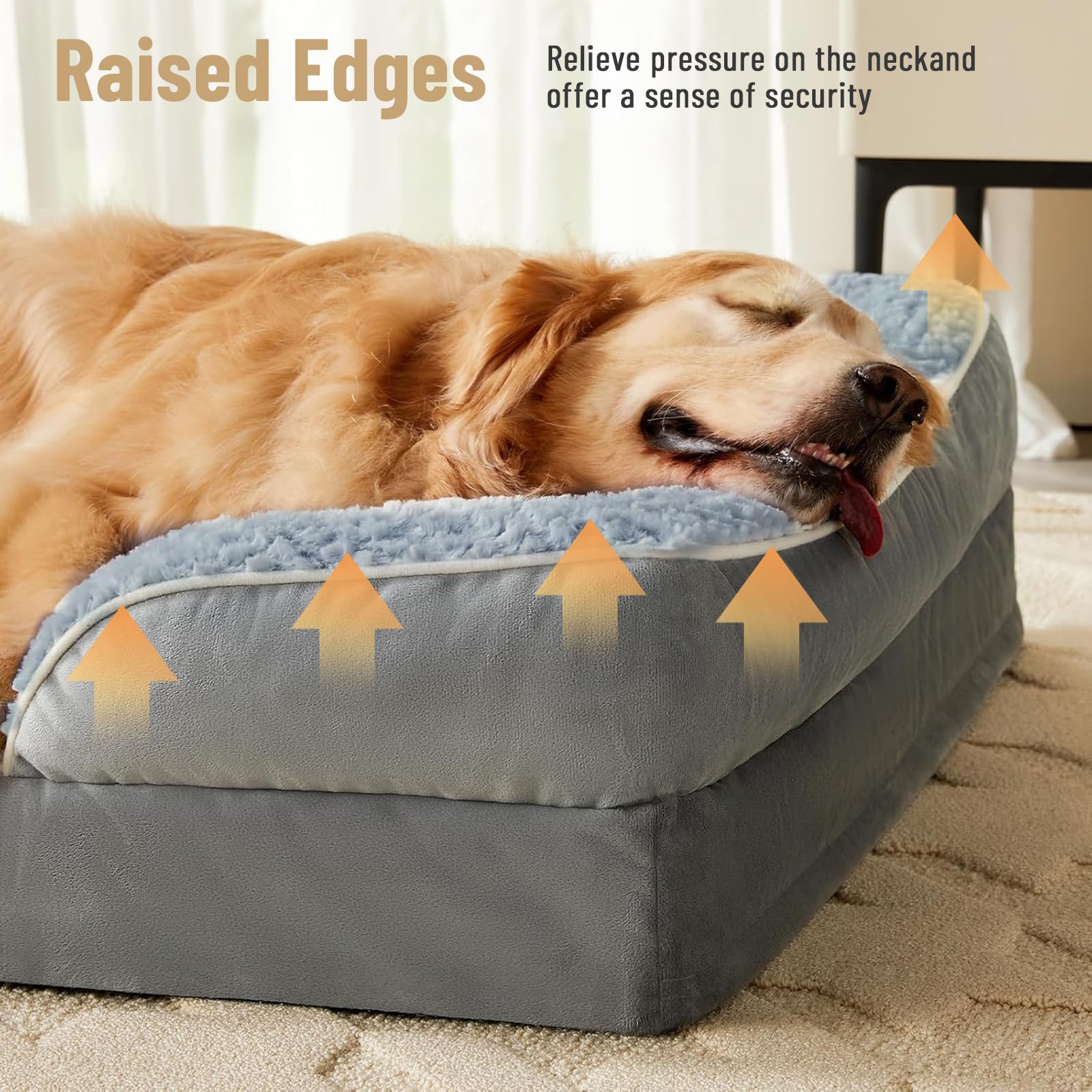 Letto Ortopedico Cane, memory foam, 108x76 cm, lavabile | Divano cane con bordo rialzato, fodera impermeabile & fondo antiscivolo – cuscino morbido in peluche per cani grandi
