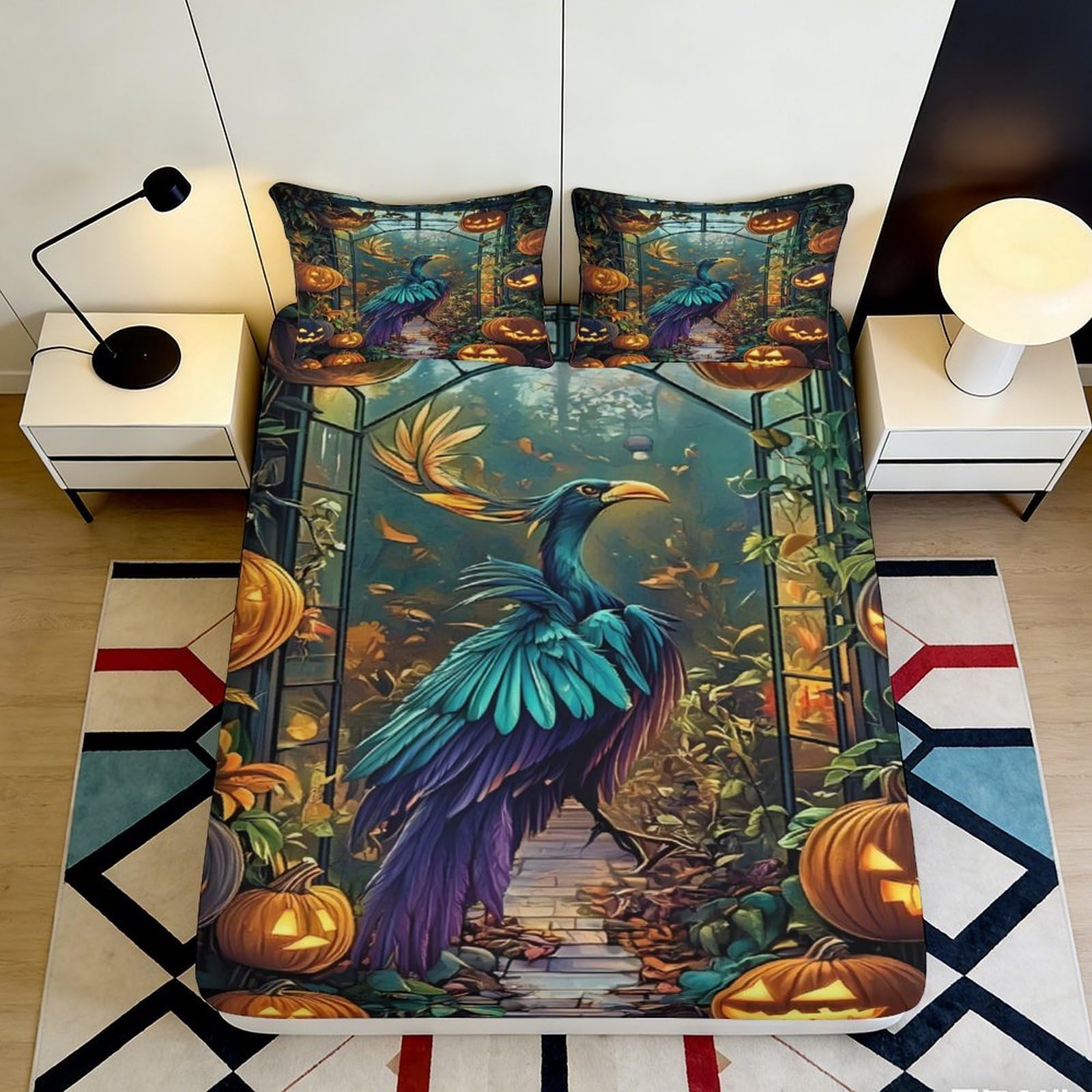 Jqzkxnhpbr Style-6 3D Printed Forest Bird Fitted Sheet Microfiber Soft Breathable Pumpkin Forest Bed Cover For Bedroom Dorm Decor 90X200x25cm