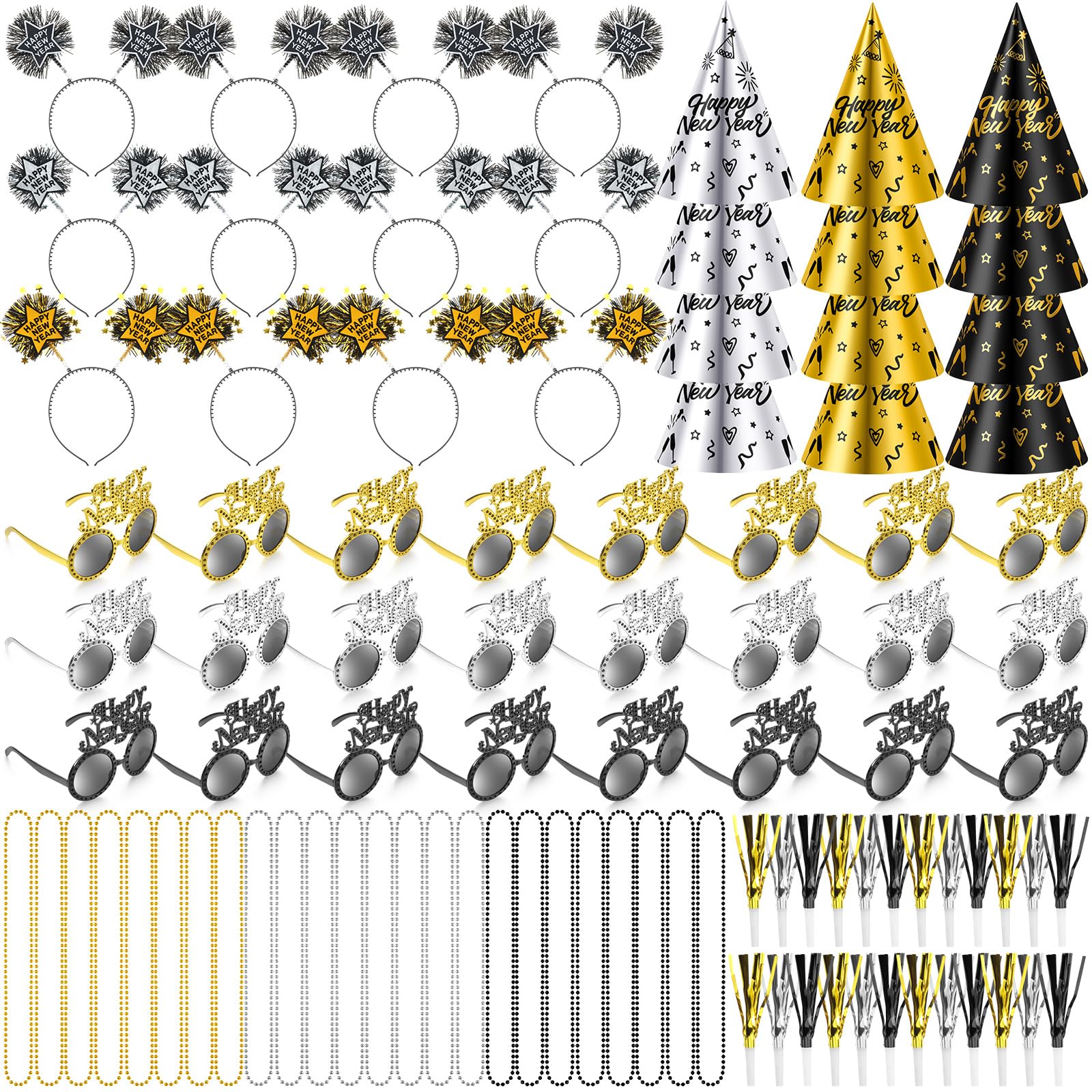 New Year's Eve Party Supplies - 48 Piece Set With Hats, Glasses & Noisemakers
