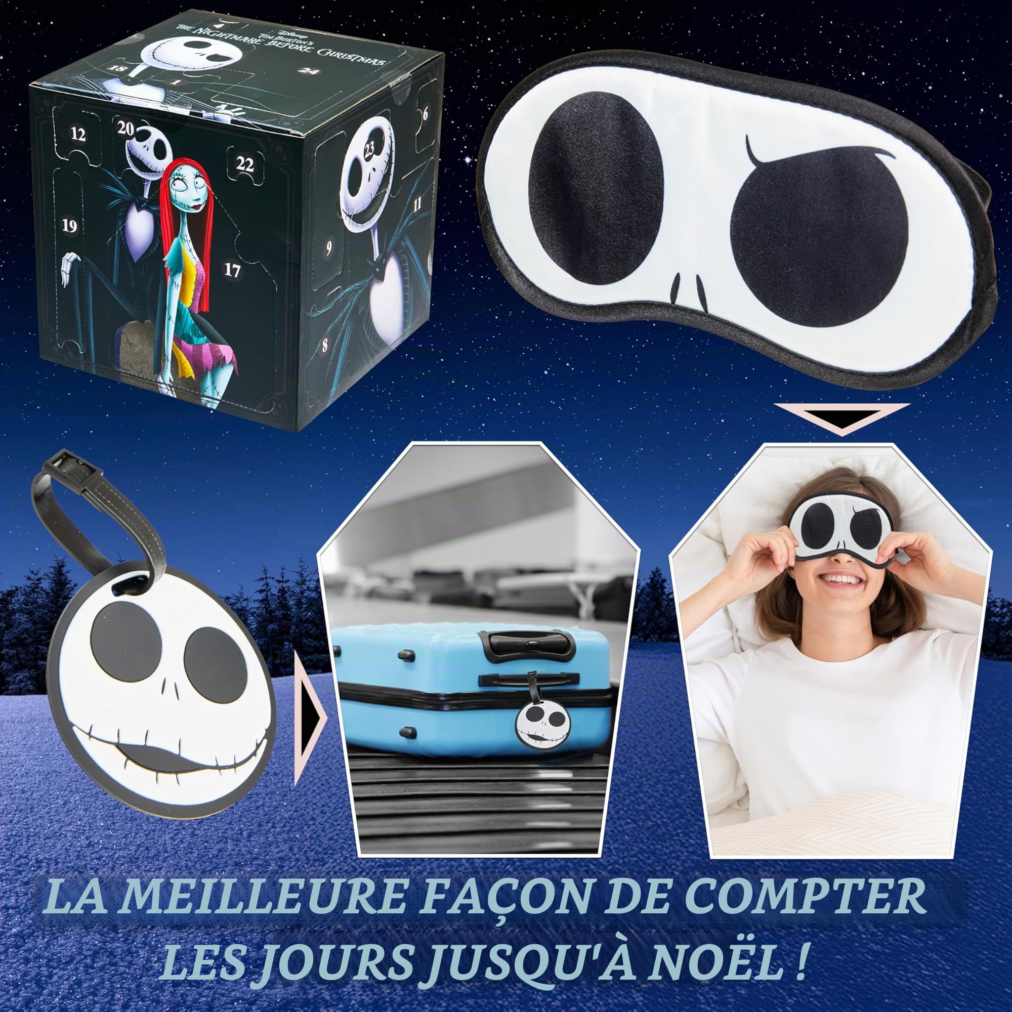 Disney The Nightmare Before Christmas Calendrier de L'avent 2025 Femme et Ado Compte à Rebours Noel Papeterie Original Accessoires Kawaii (Noir/Multi)