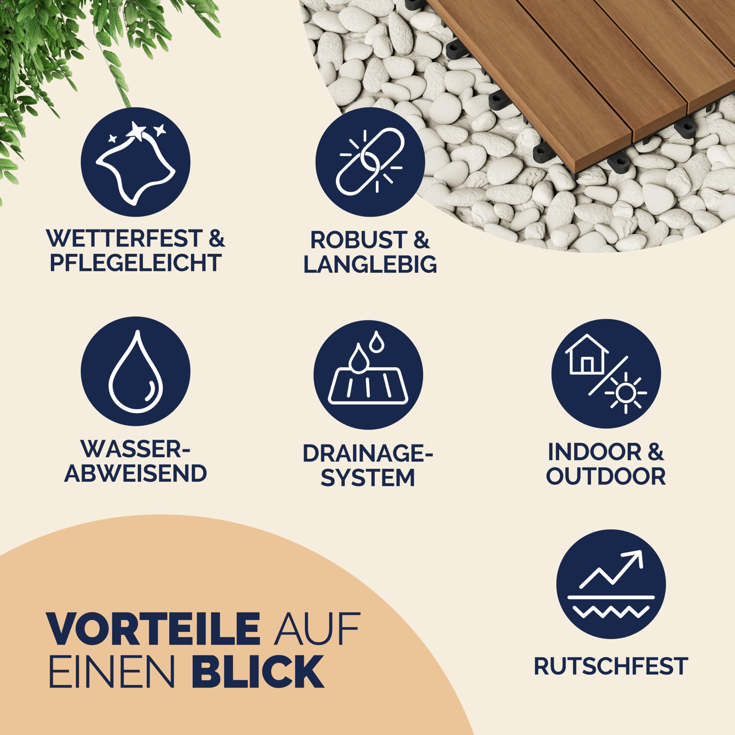CASARIA® 66x Dalles bois clipsables 30x30cm bois d'acacia | certifié FSC®, bois d'acacia pré-huilé, dalles 30x30cm, fixation par clips, système de drainage, résistant aux intempéries