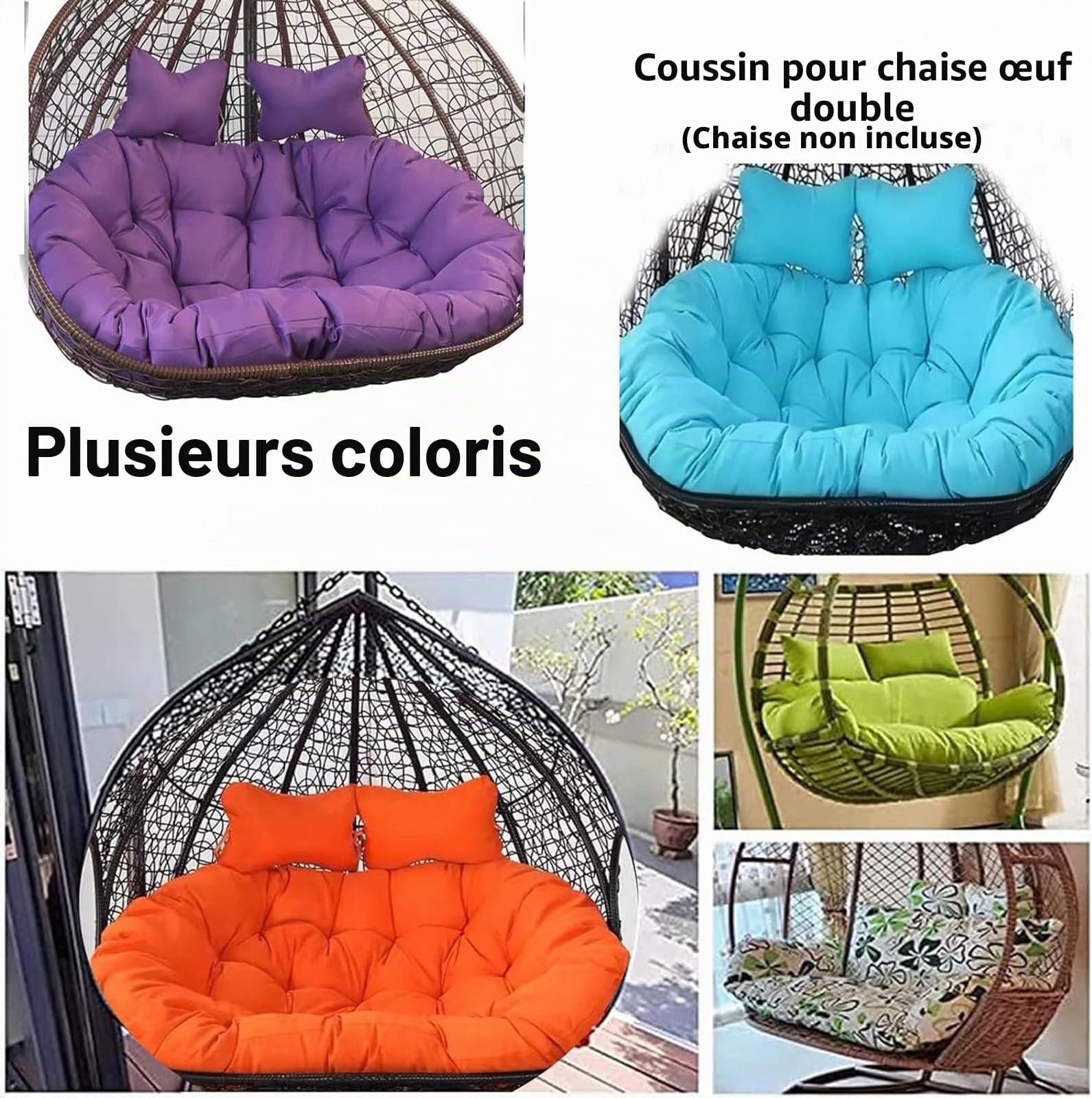 Coussin Chaise à œUfs Suspendre 2 Personnes, Coussin BalançOire Places L'ExtéRieur, Double Panier Suspendu, Remplacement Hamac(A,130X110CM)