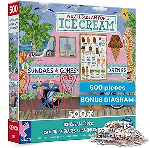 Ceaco- Food Trucks - Ice Cream Truck II - 500 Piece Jigsaw Puzzle for Adults and Families - Colorful Summer Beach Scene with Ice Cream Stand - Finished Size 19 x 19 - Made in the USA
