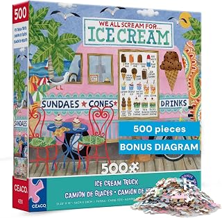 CEACO Ice Cream Truck II - 500 Piece Jigsaw Puzzle for Adults | Art by Stephanie Peterson Jones, Made in USA, Finished Size 19 x 19 in, Includes Poster, Giftable, Frameable Art
