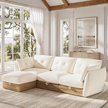 103" L Shaped Cloud Couch Sectional Modular Sofa with Storage, Sectional Deep Seat Couch Oversized Sofa with Ottoman, Armrest Pillow, Easy Assembly for Living Room, Apartment, Office, Ivory