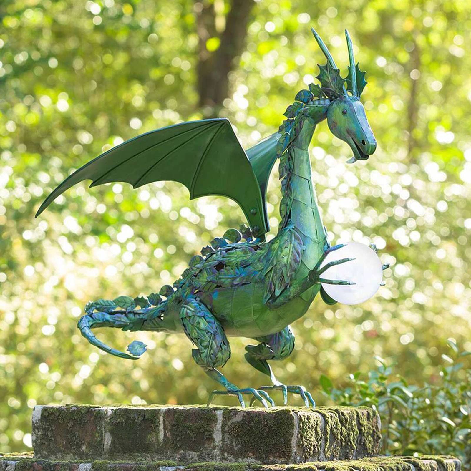 Dragón Alado De Sombra Verde - Adorno De Resina Para Hogar O Jardín, Diseño Vívido Y Detallado, Colección Vivid Arts