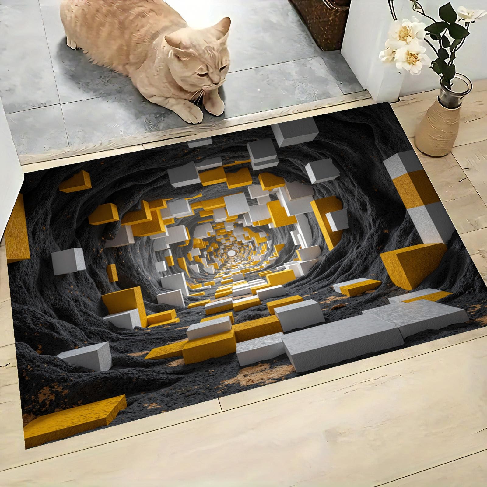 Paillasson d'intérieur 45x75cm tapis de qualité tunnel rocheux 3D