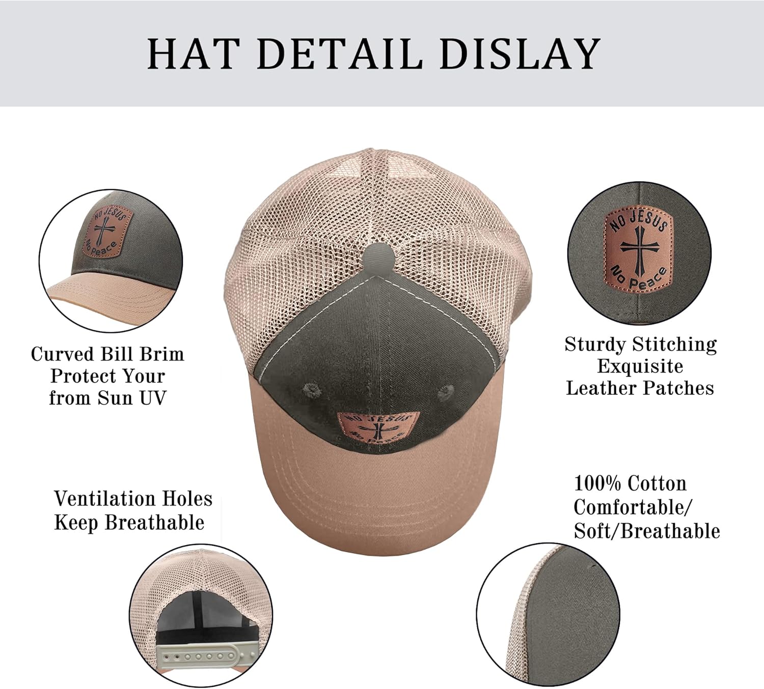 Christian Hats for Men & WomenJesus Cross HatChristianReligious GiftsforVarious Festivals&BirthdaysFaith Baseball/Trucker Cap - Image 3