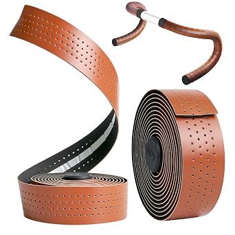 Handlebar Tape - Vintage Bike Bar Tape, Soft PU Leather Cushion Wrap for Road Bikes, Indoor Spin Bikes, Cruiser Bikes
