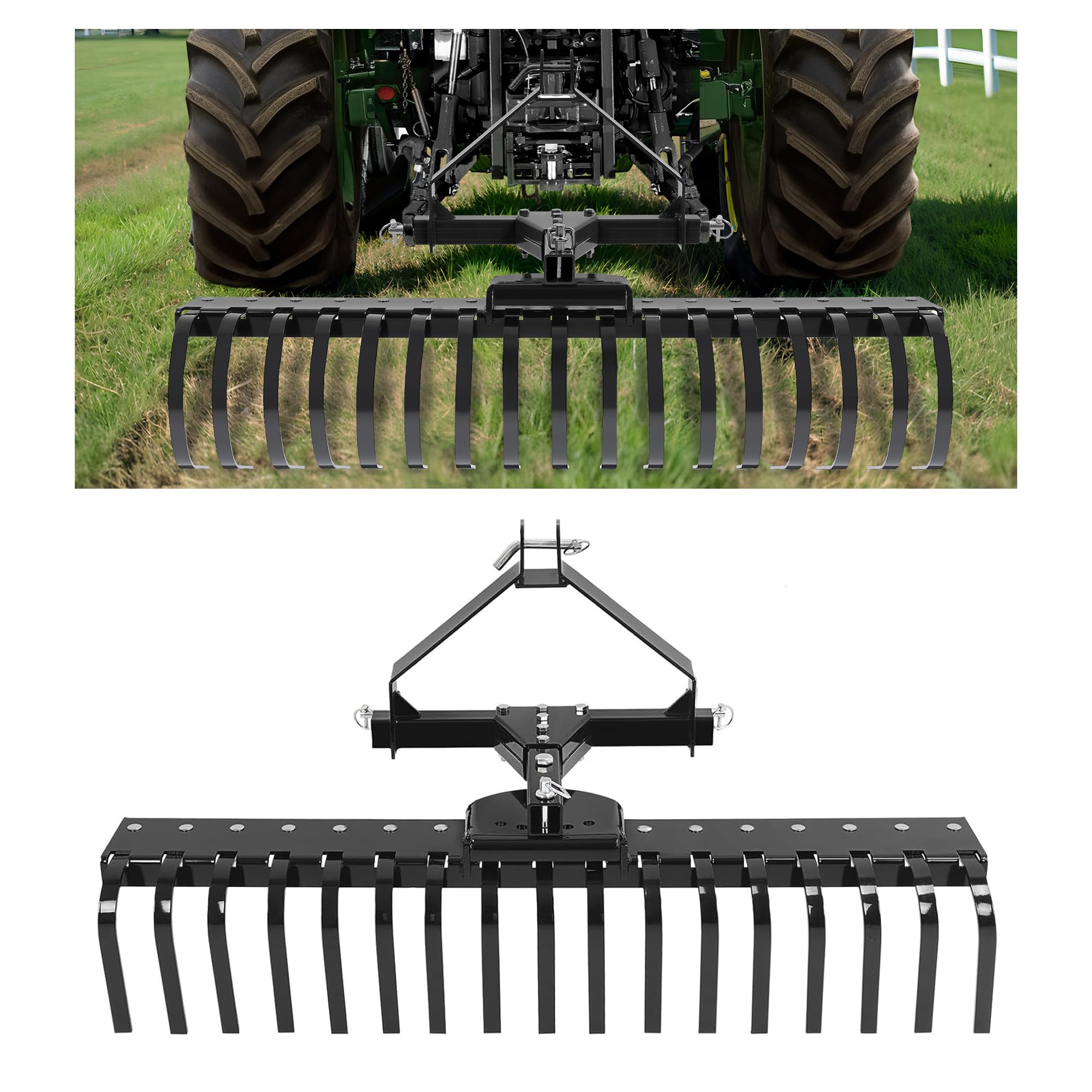 KUAFU 50" 3 Point Landscape Rake for Category-0 Cat-0 Tractor with 360