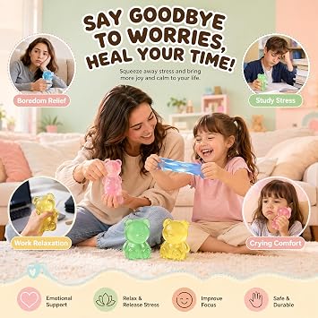 4Pcs Bear Squishy Toys, Gummy Bear Stress Balls for Kids Adults