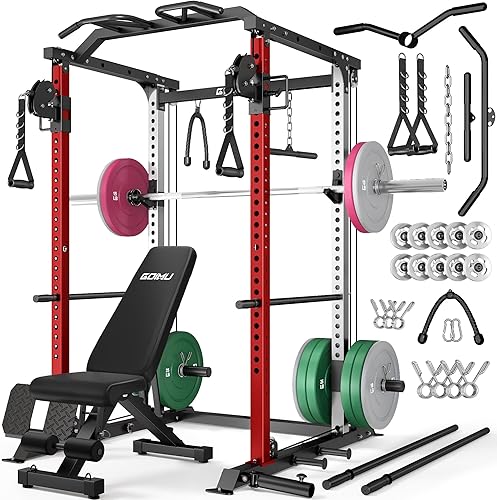 Miniatura 13 de DP01 - Jaula de potencia, estante para sentadillas de 2000 libras con cable cruzado y sistema de polea doble independiente, jaula completa para