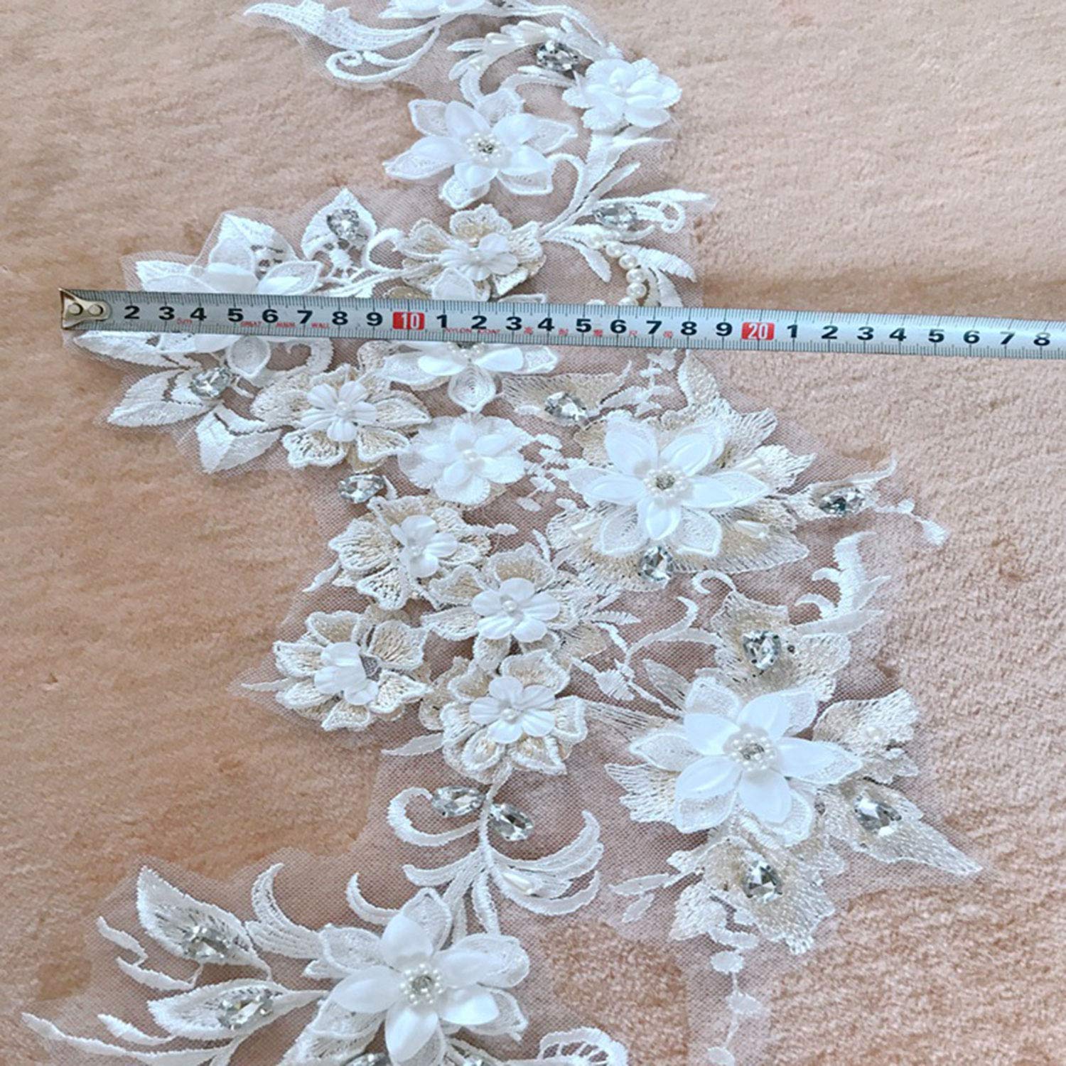 Aplikacja haftowana, rękodzieło DIY Aplikacja koronkowa na suknię ślubną Haft 3D Kwiat Koronka Łatka z Perłami Kryształowymi
