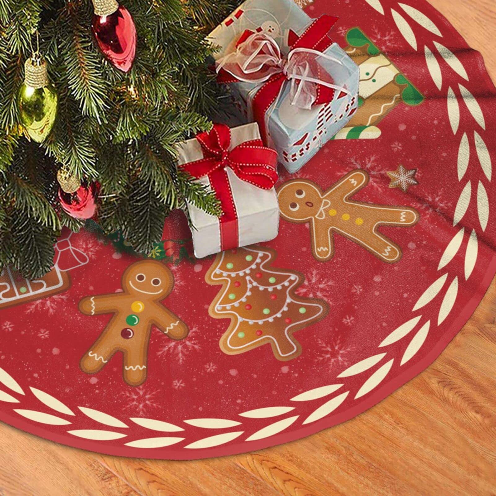 Mateju Jupe De Sapin De Noël Rouge Blanc, Imprimé Tapis Rond Couverture D'Arbre Pour Décorations