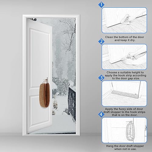 Miniatura 6 de NABOWAN Tope de corrientes de aire con peso de 30 pulgadas para debajo de la puerta, bloqueador de corrientes de aire triangular con bucles de