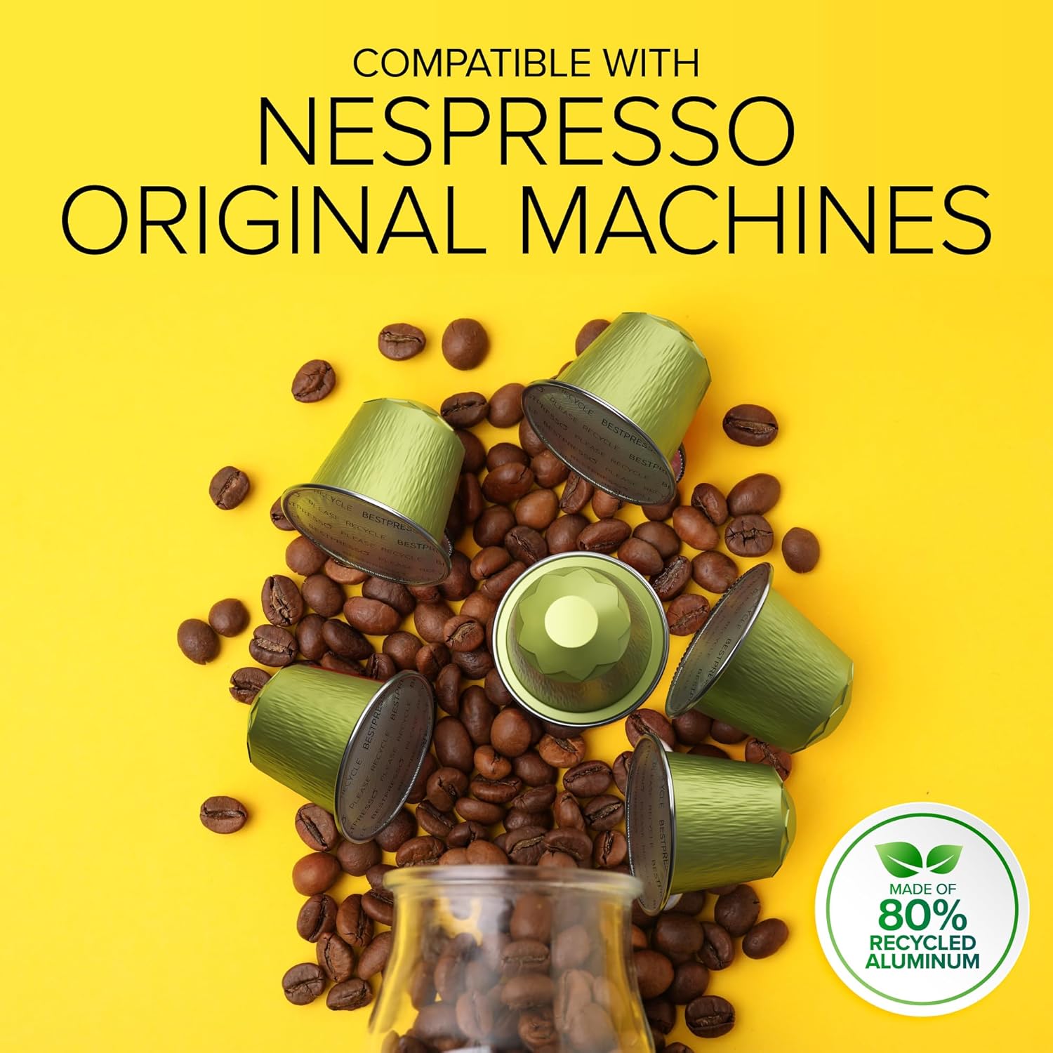 Organic USDA Bestpresso Coffee Aluminum Espresso Pods For Nespresso Original Machine 120 Pack (Naturally Balanced)