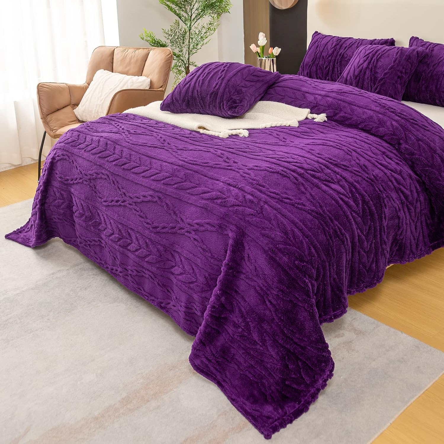 YUSOKI Sherpa Throw Blanket-3D Stylish Design Super Soft Fuzzy Cozy Warm Blanket Thick Plush Fluffy Furry Blankets for Teen Girls Women Couch Bed Sofa Chair Men Boys Gift (Purple,50"x65") - Image 7