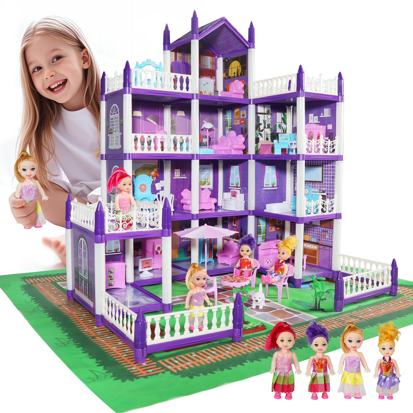Casa delle bambole in legno con castello romantico, 2 pezzi, casa delle bambole in miniatura, kit
