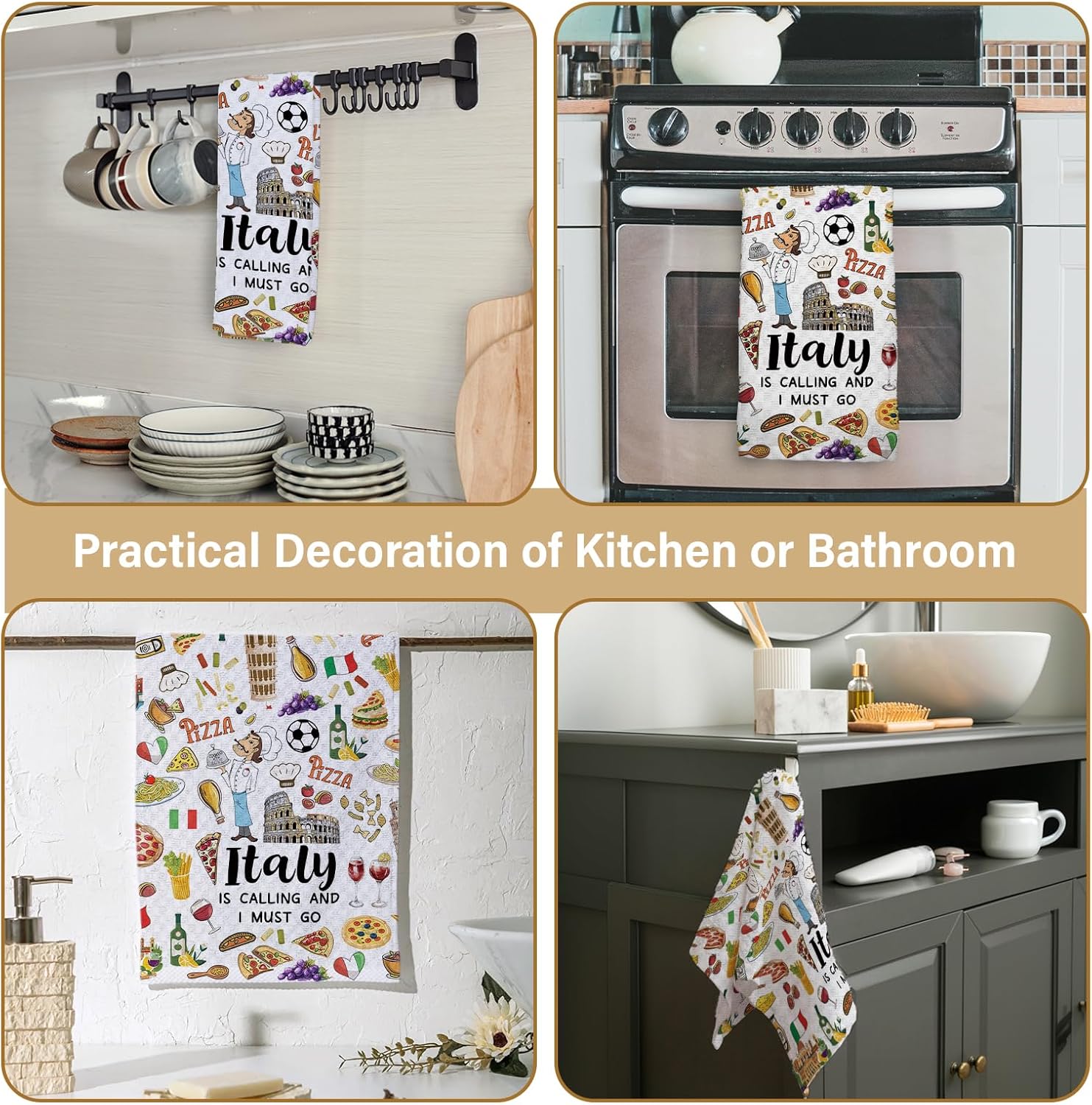 Italy Towel Gifts for Women Men, Italy Travel Essentials Kitchen Towels Gifts for Travelers to Souvenirs Waffle Weave Bath Dish Hand Towels for Bathroom Kitchen 18x26 Inch - Image 4