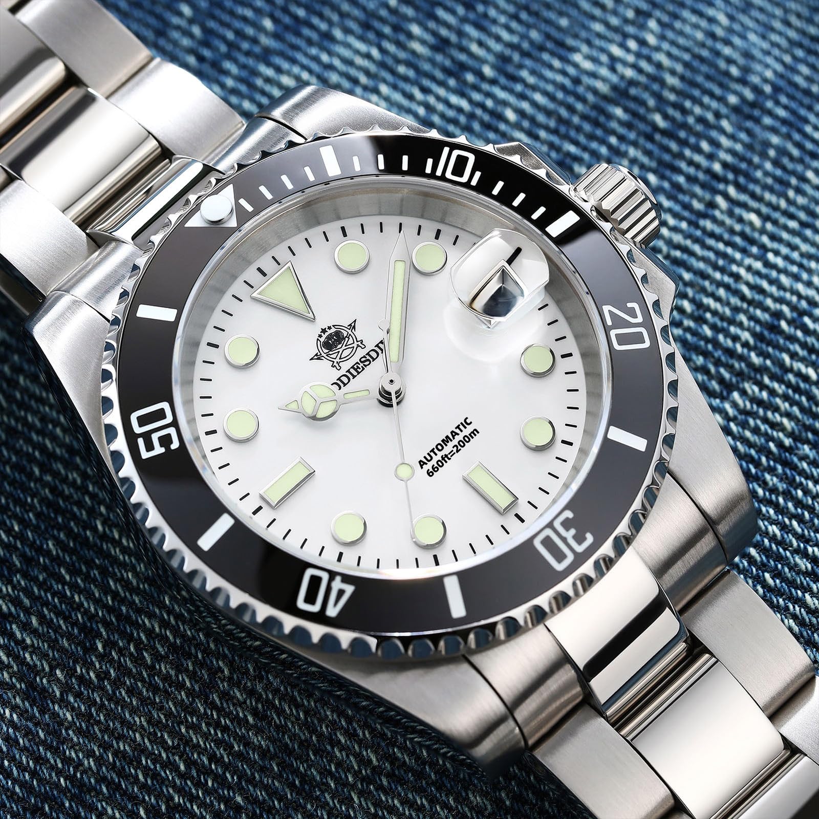 ADDIESDIVE Relojes automáticos Hombre Reloj de Buceo 200m Impermeable NH35A/8215 BGW9 Luminoso de Correa en Acero Inoxidable Relojes para Hombres Regalo para Hombre