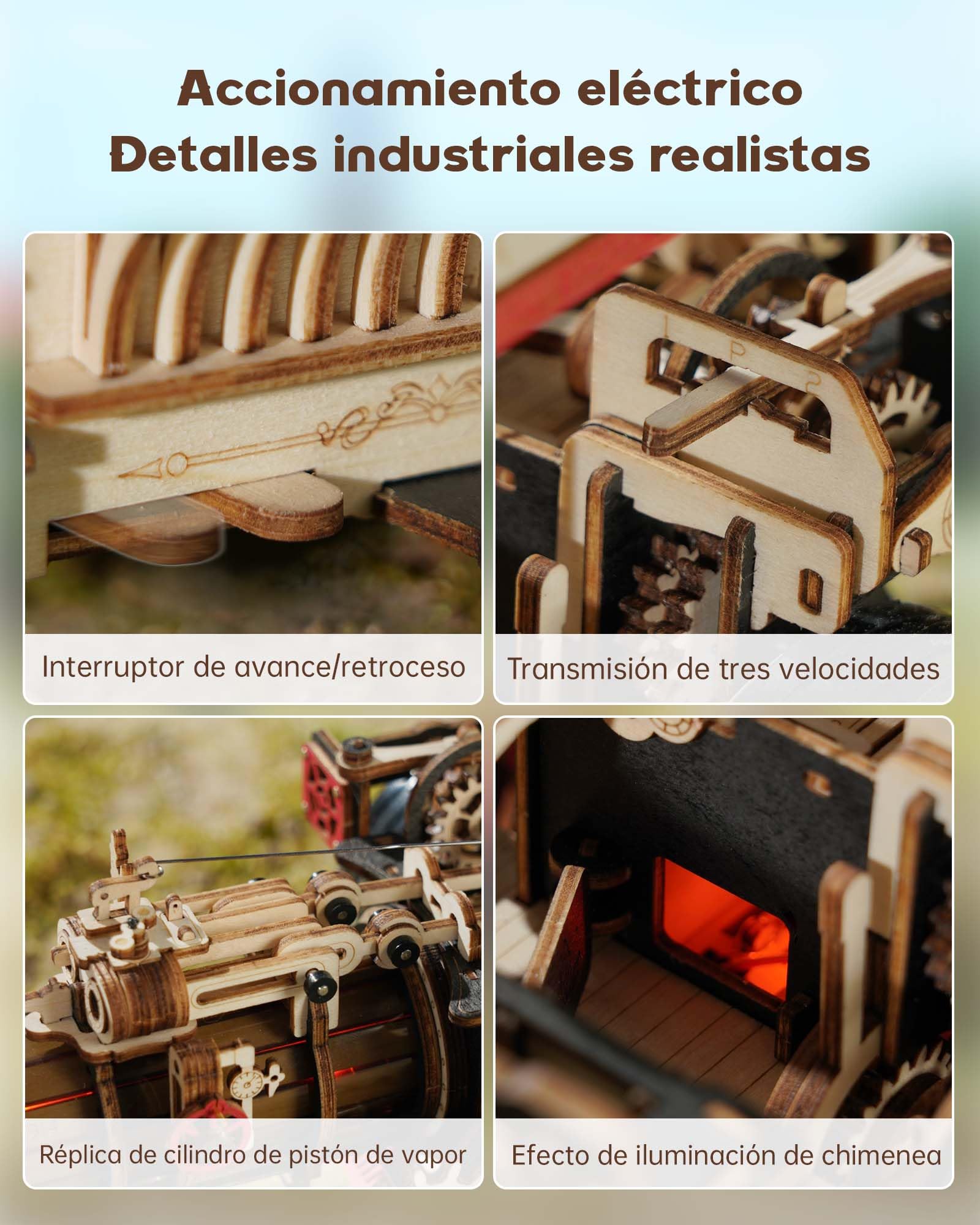 ROKR Puzzle 3D Madera Auto Maquetas para Construir Adultos, Kits de Modelos de Locomotoras de Vapor, Puzzle de madera para coche, 469 piezas, Steam Locomotive, LKA01