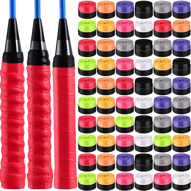 Wettarn 60 Pcs Racket Grip Anti Slip 43 Inches Tennis Racket Grip Tape Overgrips Precut and Dry Feel Tennis Anti Slip Absorbent Overgrip for Badminton, Fishing Rod