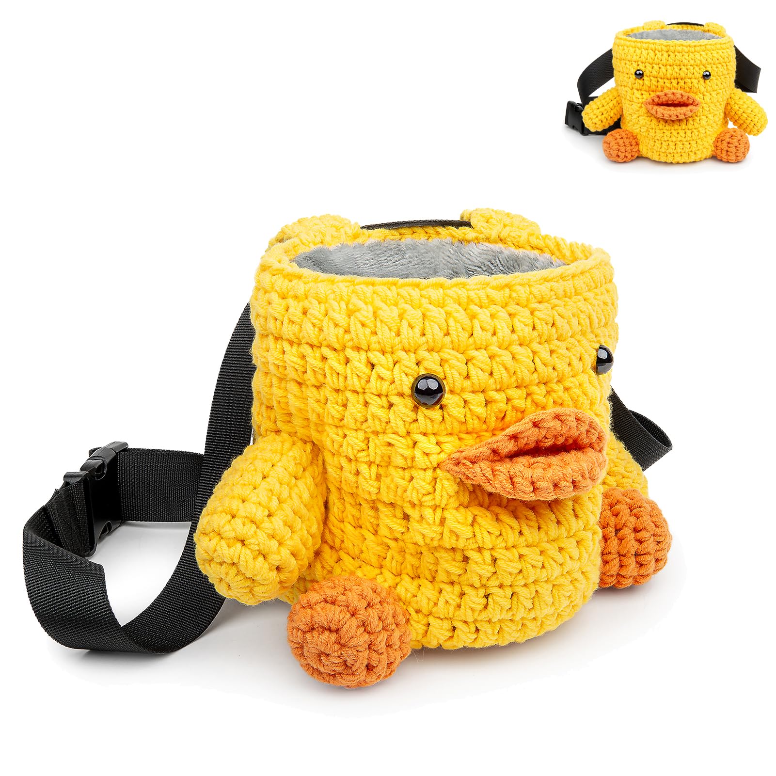 Cute Yellow Duck Rock Climbing Chalk Bag, Soft Knitted Climbing Chalk Pouch with Drawstring & Adjustable Belt, Fit Bouldering, Gymnastics & Outdoor Activities for Climbers