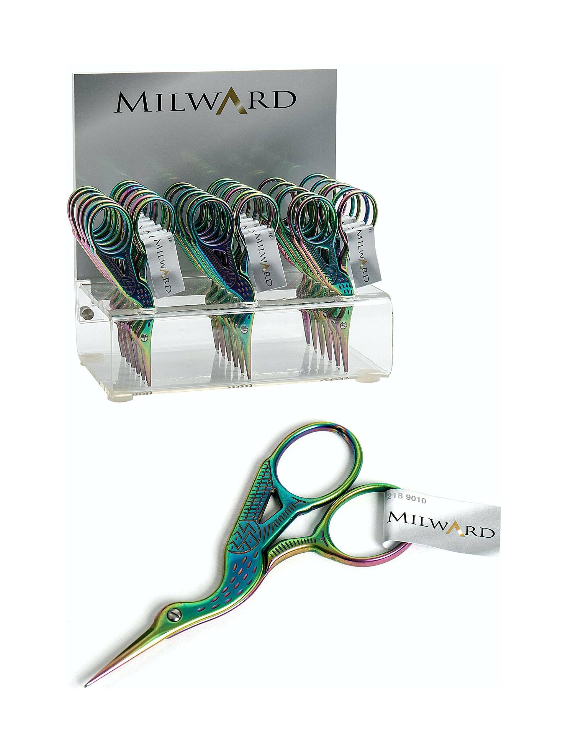 Milward Stork Embroidery Scissors 9cm (3.5") – Sharp Pointed Stainless Steel, Straight Edge for Needlework & Embroidery – Rainbow Finish, Durable & Precise Cutting Tool