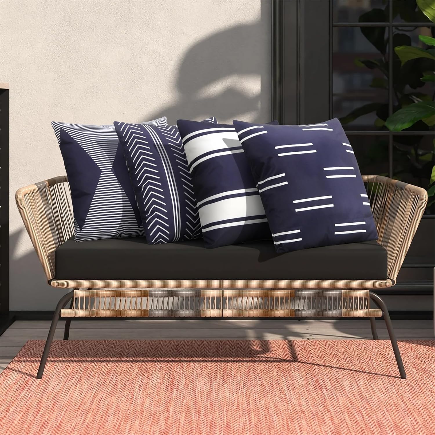 Adabana Set of 4 Outdoor Waterproof Pillow Covers 18x18 Inch Black and White Modern Geometric Decorative Throw Pillows Cover for Patio Furniture Garden Porch