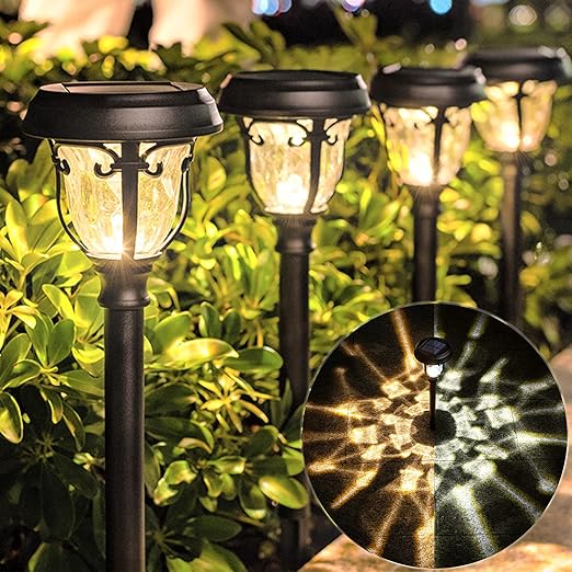 LeiDrail Solar Pathway Lights 6 Pack Solar Powered Garden Lights Glass Stainless Steel with 2 Modes, Waterproof Solar Outdoor Lights Path Lights for Landscape Lighting Garden Sidewalk Patio Yard
