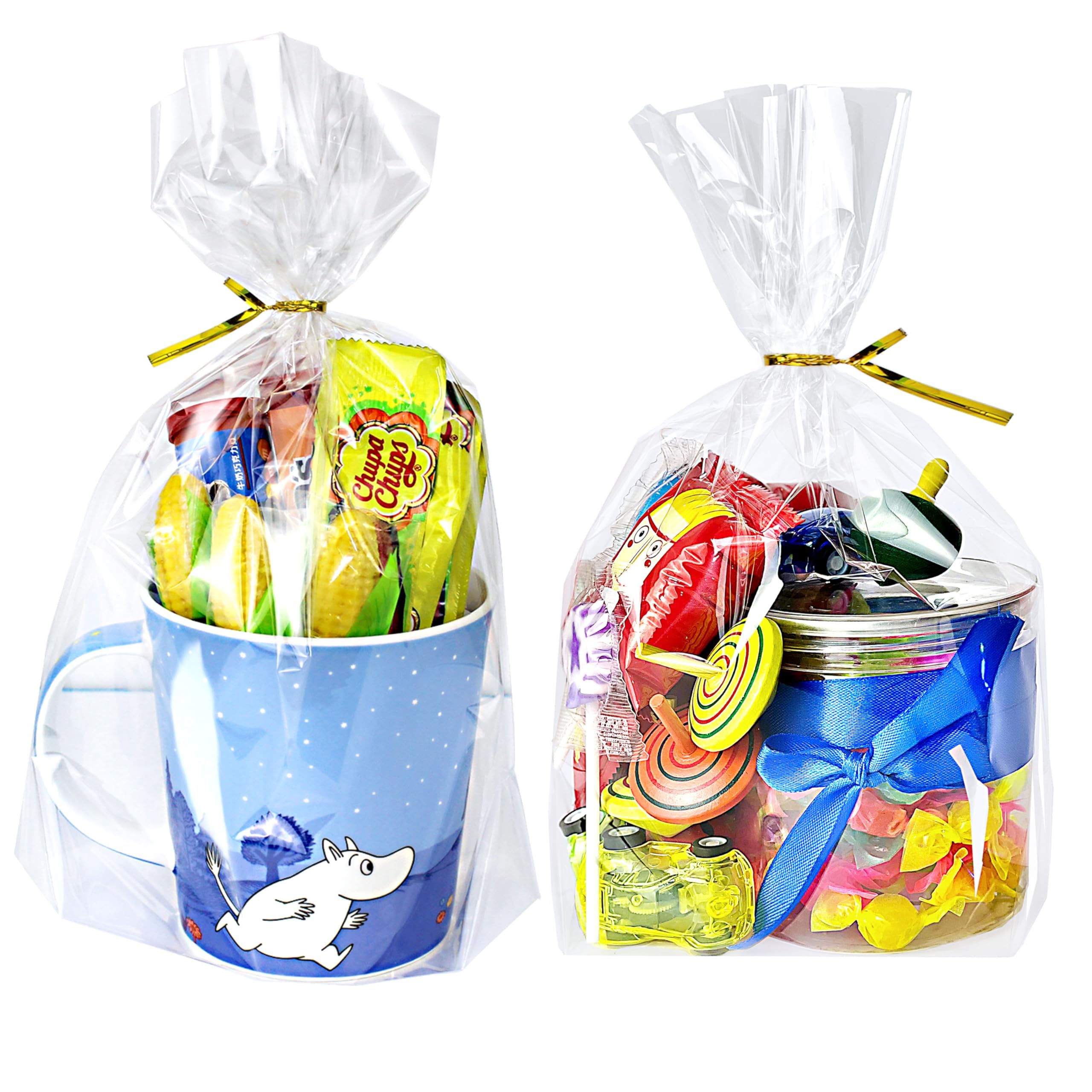 Pigpotparty - Bolsas De Celof N Transparente Con Fuelle Inferior (20 X 28 Cm), 100 Unidades, Para Golosinas, Con 100 Cierres Giratorios, Para Reg-image