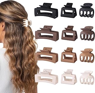 女性用ヘアクリップ 3スタイル スモール ミディアム ビッグクロークリップ 細く太い髪用 12個 ヘアクリップ ヘアクリップ コンビネーションヘアアクセサリー 女性用 (ブラウン)