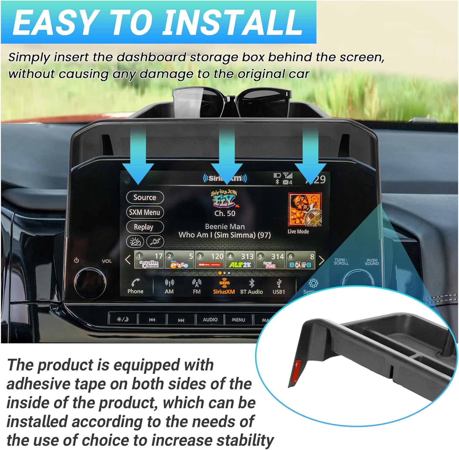 Center Console Organizer Dashboard Tray Compatible with 2022-2025 Nissan Pathfinder Accessories, Dashboard Storage Organizer Box Behind Screen Sunglass Tissue Holder(Only Fit 9-inch Screen)