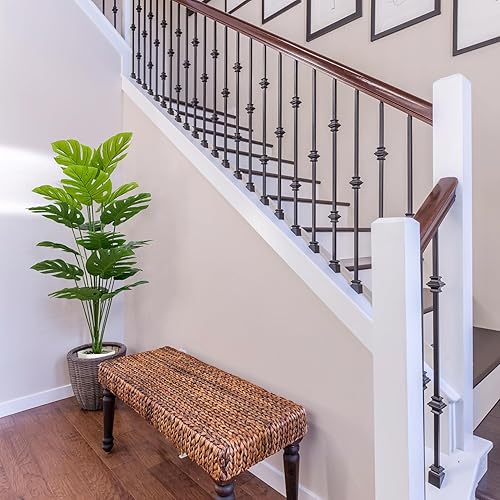 Miniatura 5 de SAJANDAS Juego de 2 plantas artificiales Monstera Deliciosa en macetas, palmera tropical falsa con tallos de hojas verdes, plantas de piso de queso