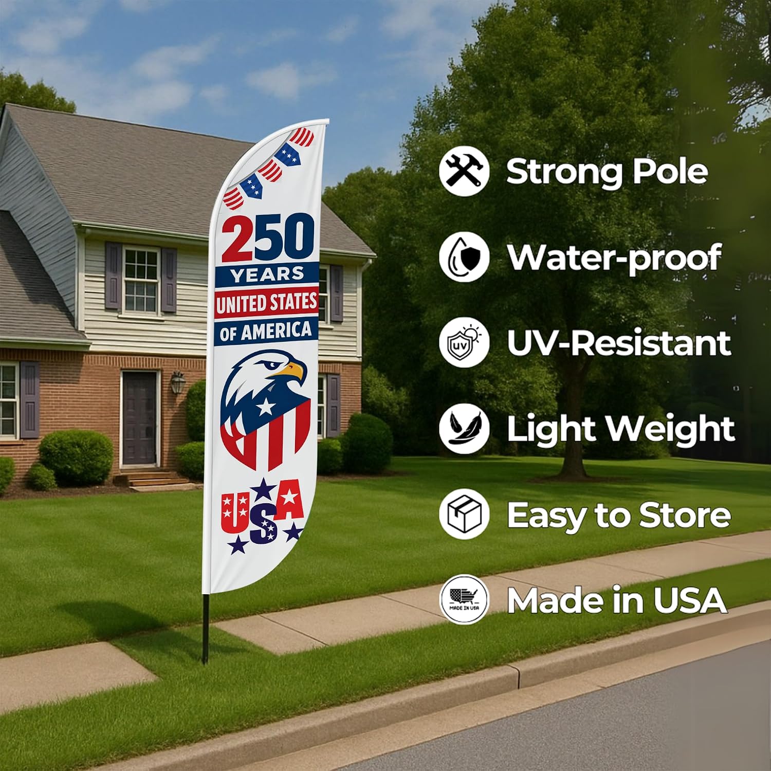 250th Anniversary of USA Independence Feather Flag Only by DreamController | Outdoor Business Advertising Tall Flag | Weather-Resistant Knitted Swooper Display | HD Print | Made in USA (Flag Only)