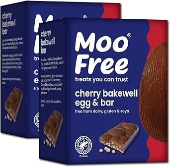 2 x Moo Free Cherry Bakewell Moofreesas Egg & Bar - Dairy Free & Vegan 135g